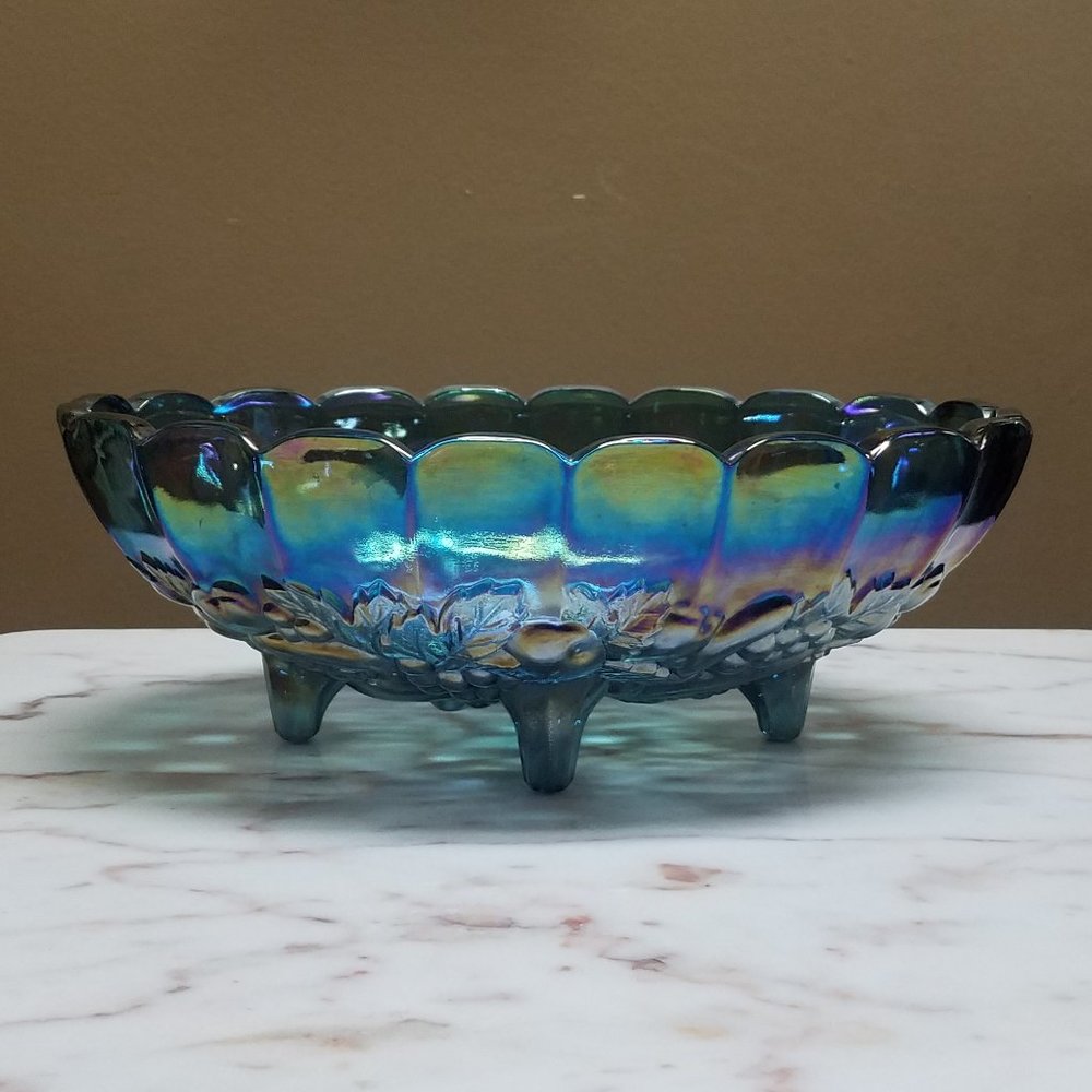 Garland Iridescent Harvest Carnival Blue Carnival Footed Centerpiece Fruit Bowl